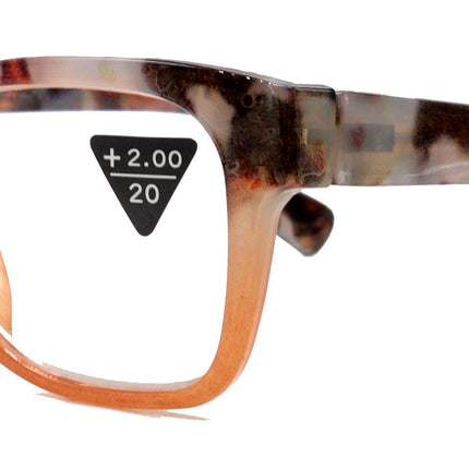 Aya, (Premium) Reading Glasses, High End Fashion Reader,+1.25 to +4 Magnifiers, (Tan n Brown Tortoise) Square Frame. NY Fifth Avenue.