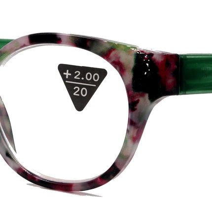 Sally, (Premium) Reading Glasses High End Readers +1.25..+3 Magnifying Glasses, Round Optical Frames (Tortoise Purple Green) NY Fifth Avenue