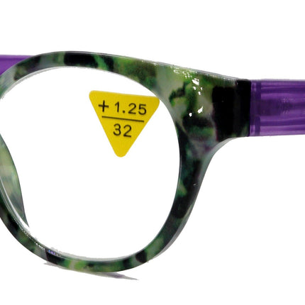 Sally, (Premium) Reading Glasses High End Readers +1.25..+3 Magnifying Glasses, Round Optical Frames (Tortoise Green Purple) NY Fifth Avenue