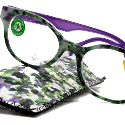 Sally, (Premium) Reading Glasses High End Readers +1.25..+3 Magnifying Glasses, Round Optical Frames (Tortoise Green Purple) NY Fifth Avenue