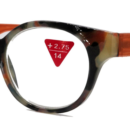 Sally, (Premium) Reading Glasses High End Readers +1.25..+3 Magnifying Glasses, Round Optical Frames (Tortoise Brown Orange) NY Fifth Avenue