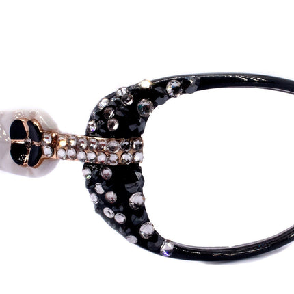 Glamour Quilted, (Bling) Reading Glasses For Women Adorned W (Clear, Hematite)Genuine European Crystals +1.25.. +3.5 (White, Black)