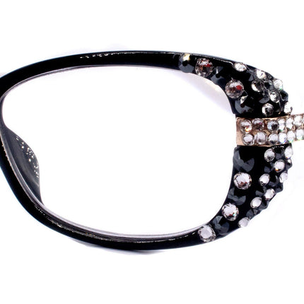 Glamour Quilted, (Bling) Reading Glasses For Women Adorned W (Clear, Hematite)Genuine European Crystals +1.25.. +3.5 (White, Black)