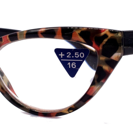 Lynx, (Premium) Reading Glass, High End Readers +1.25..+3 Magnifying, Cat Eye optical Frame, Tortoise Shell (Brown, Red) NY Fifth Avenue.