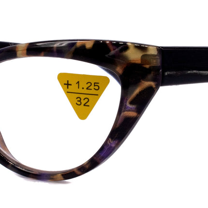 Lynx, (Premium) Reading Glass, High End Readers +1.25..+3 Magnifying, Cat Eye optical Frame, Tortoise Shell (Brown, Purple) NY Fifth Avenue