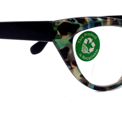 Lynx, (Premium) Reading Glass, High End Readers +1.25..+3 Magnifying, Cat Eye optical Frame, Tortoise Shell (Brown, Green) NY Fifth Avenue