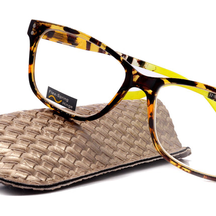 Milan, (Premium) Reading Glasses HighEnd Reader +1.25..+3 Magnifying Optical Square Square Style Tortoise Brown n (Yellow) NY Fifth Avenue