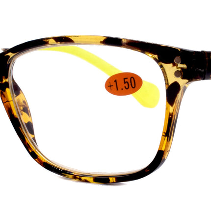 Milan, (Premium) Reading Glasses HighEnd Reader +1.25..+3 Magnifying Optical Square Square Style Tortoise Brown n (Yellow) NY Fifth Avenue