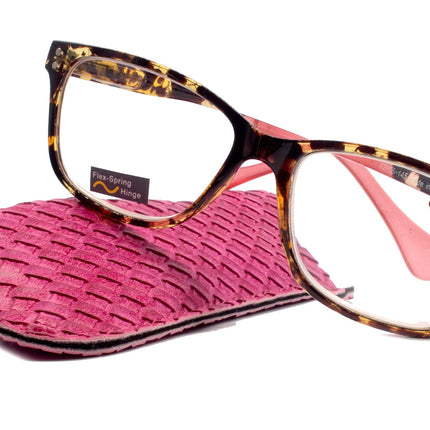 Milan, (Premium) Reading Glasses High End Reader +1.25..+3 Magnifying, Optical Square Square Style Tortoise Brown n (Pink) NY Fifth Avenue