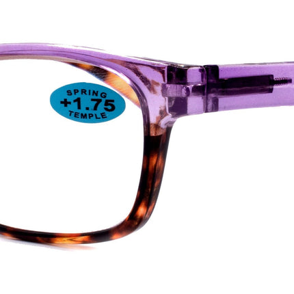 Desiree, (Premium) Reading Glasses High End Reader +1.25..+3 Magnifying Square Style (Purple Tortoise Brown) Optical Frame NY Fifth Avenue
