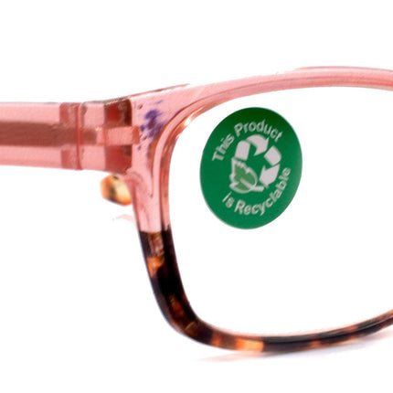 Desiree, (Premium) Reading Glasses, High End Reader +1.25..+3 Magnifying Square Style (Pink Tortoise Brown) Optical Frame. NY Fifth Avenue