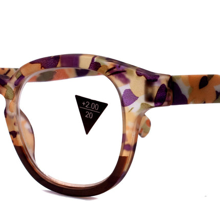Autumn, (Premium) Reading Glasses High End Readers +1.25, +1.50..+3.00 Round Style. Optical Frame, (Brown, Purple Floral) NY Fifth Avenue