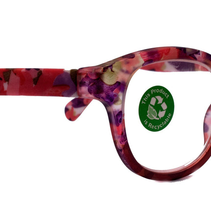 Autumn, (Premium) Reading Glasses High End Readers +1.25, +1.50 to +3.00 Round Style. optical Frame, (Pink, Purple Floral) NY Fifth Avenue.