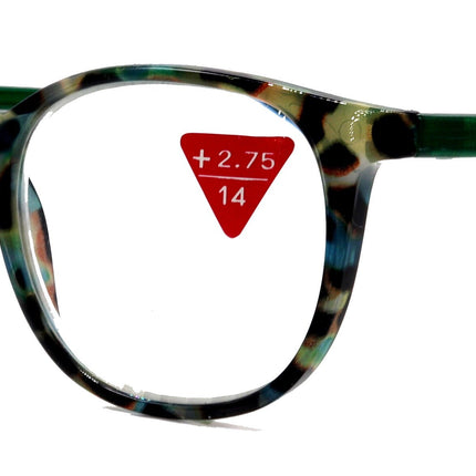 Ella, (Premium) Reading Glasses Round. High End Readers Modern Circle Style (Green) Brown Tortoiseshell +1.25..+3 Magnifying NY Fifth Avenue