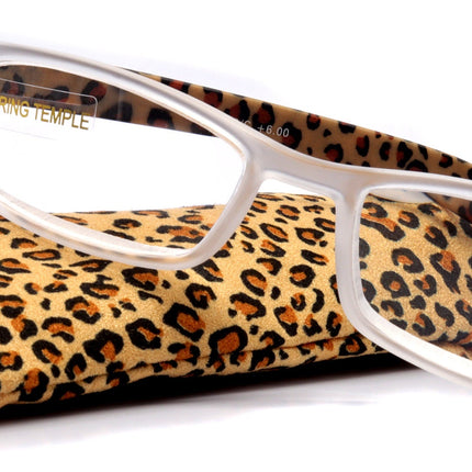 Xena, (Premium) Reading Glasses, Square Readers Clear Frosted +1.25.. +6 High / Strong Magnifying Eyeglasses (Brown Leopard) NY Fifth Avenue