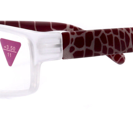 Xena, (Premium) Reading Glasses, Square Readers Clear Frosted +1.25.. +6 High / Strong Magnifying Eyeglasses (Red Giraffe) NY Fifth Avenue