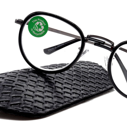 Cassie, (Premium) Reading Glasses Round. High End Reader Modern Circle Style (Black, Silver) Wire Frame +1.25..+3 Magnifying NY Fifth Avenue