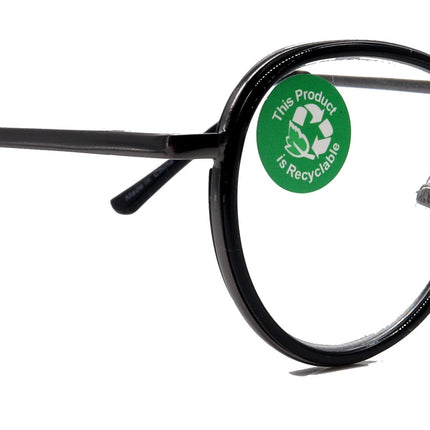 Cassie, (Premium) Reading Glasses Round. High End Reader Modern Circle Style (Black, Silver) Wire Frame +1.25..+3 Magnifying NY Fifth Avenue