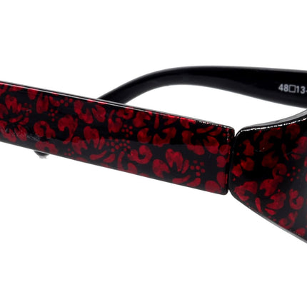 Isabella, (Premium) Reading Glasses, Fashion Reader (Floral Red n Black) Oval +4 +4.5 +5 +6 High Magnification, NY Fifth Avenue (Wide Frame)