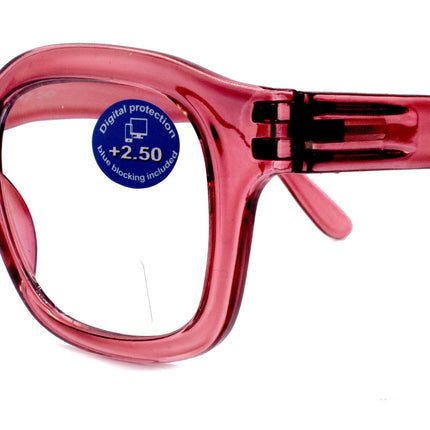 Apollo, (Blue Light Glasses) (Blue Light Blocker) Reduce Eyestrain, A/R Anti Glare. +1.25 +3.00, Large Square (Pink) NY Fifth Avenue.