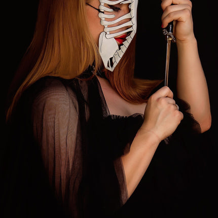 Skeleton Handmade Genuine Leather Mask in White