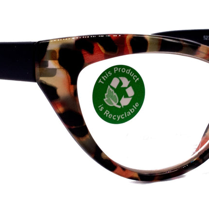 Lynx, (Premium) Reading Glass, High End Readers +1.25..+3 Magnifying, Cat Eye optical Frame, Tortoise Shell (Brown, Red) NY Fifth Avenue.