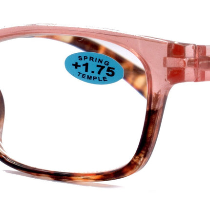 Desiree, (Premium) Reading Glasses, High End Reader +1.25..+3 Magnifying Square Style (Pink Tortoise Brown) Optical Frame. NY Fifth Avenue