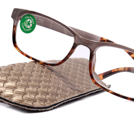 Desiree, (Premium) Reading Glasses, High End Reader +1.25..+3 Magnifying Square Style (Gray Tortoise Brown) Optical Frame. NY Fifth Avenue