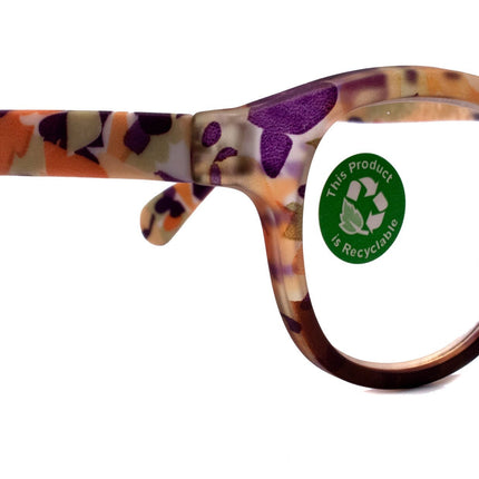 Autumn, (Premium) Reading Glasses High End Readers +1.25, +1.50..+3.00 Round Style. Optical Frame, (Brown, Purple Floral) NY Fifth Avenue