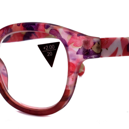 Autumn, (Premium) Reading Glasses High End Readers +1.25, +1.50 to +3.00 Round Style. optical Frame, (Pink, Purple Floral) NY Fifth Avenue.