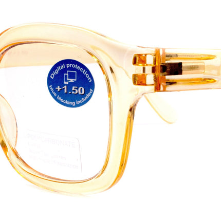 Apollo, (Blue Light Glasses) AR Coating (Anti Glare) (Translucent Yellow) Reading Glasses, No prescription, Gamers (Square) NY Fifth Avenue