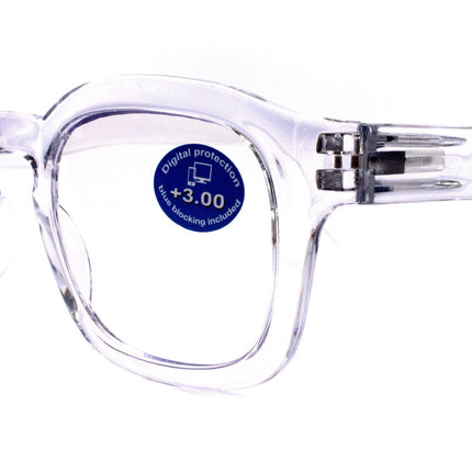 Apollo, (Blue Light Glasses) (Blue Blocker) Reduce Eyestrain, A/R Anti Glare. +1.25..+3.00 Large Square (Clear) NY Fifth Avenue.