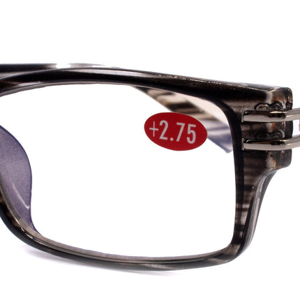 The Hudson, (Premium) Reading Glasses, High End Reading Glass +1.25 to +6 Magnifying. (Grey Black) Rectangular Frames. NY Fifth Avenue.