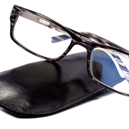 The Hudson, (Premium) Reading Glasses, High End Reading Glass +1.25 to +6 Magnifying. (Grey Black) Rectangular Frames. NY Fifth Avenue.