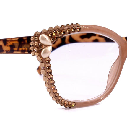 Savannah, (Bling) Women Reading Glasses W (2X line) (L. Colorado, Cooper, Pearl Teardrop) Genuine European Crystals. (Brown) NY Fifth Avenue
