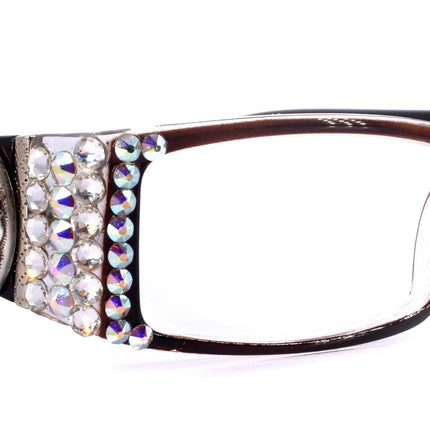 The Medallion, (Bling) Reading Glasses 4 Women W (Clear, AB ) Genuine European Crystals (barbed wire Western Concho) NY Fifth Avenue