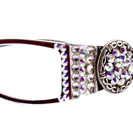 The Medallion, (Bling) Reading Glasses 4 Women W (Clear, AB ) Genuine European Crystals (barbed wire Western Concho) NY Fifth Avenue
