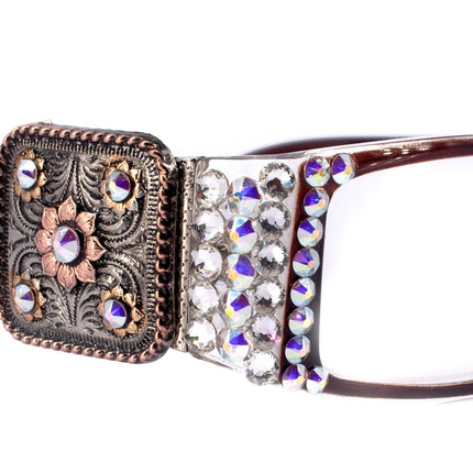 The Medallion, (Bling) Reading Glasses Women W (Clear AB ) Genuine European Crystals (Wine Red) Flower Western Concho NY Fifth Avenue
