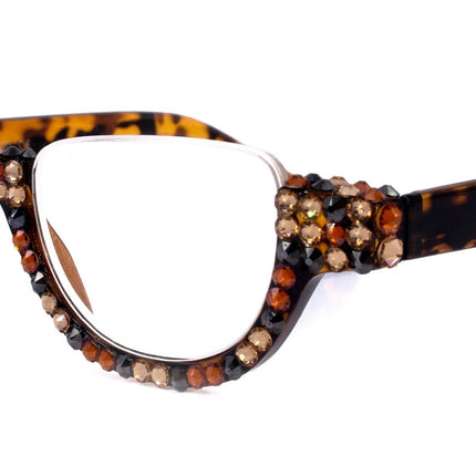 Half Moon, (Bling) Woman Reading Glasses Adorned W (Hematite, Cooper, L. Colorado) Genuine European Crystals  Lower Nose, NY Fifth Avenue.