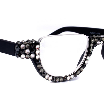 Half Moon, (Bling) Woman Reading Glasses Adorned W (Hematite, Clear, Black Diamond)  Genuine European Crystals  +1.25..+4, NY Fifth Avenue