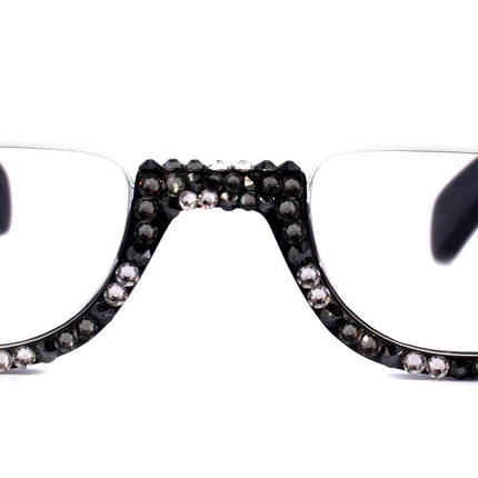 Half Moon, (Bling) Woman Reading Glasses Adorned W (Hematite, Clear, Black Diamond)  Genuine European Crystals  +1.25..+4, NY Fifth Avenue