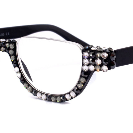 Half Moon, (Bling) Woman Reading Glasses Adorned W (Hematite, Clear, Black Diamond)  Genuine European Crystals  +1.25..+4, NY Fifth Avenue