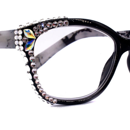 Savannah, (Bling) Women Reading Glasses W (2X line) (Clear, Clear Teardrop) Genuine European Crystals,(Black, Tortoise shell)NY Fifth Avenue
