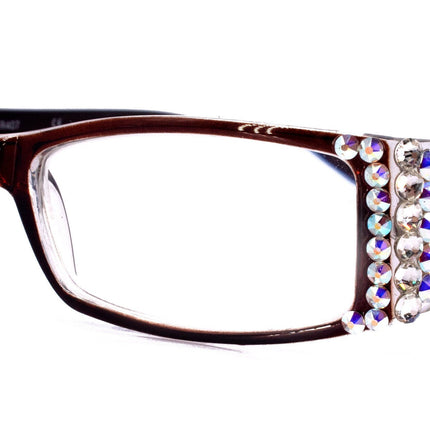 The Medallion, (Bling) Reading Glasses for Women W (Clear, AB Aurora Borealis) Genuine European Crystals Western Concho NY Fifth Avenue
