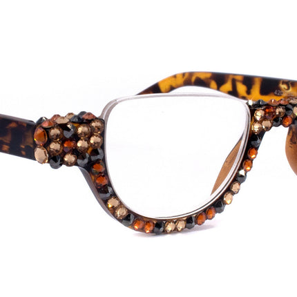 Half Moon, (Bling) Woman Reading Glasses Adorned W (Hematite, Cooper, L. Colorado) Genuine European Crystals  Lower Nose, NY Fifth Avenue.