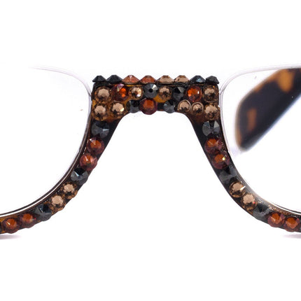 Half Moon, (Bling) Woman Reading Glasses Adorned W (Hematite, Cooper, L. Colorado) Genuine European Crystals  Lower Nose, NY Fifth Avenue.