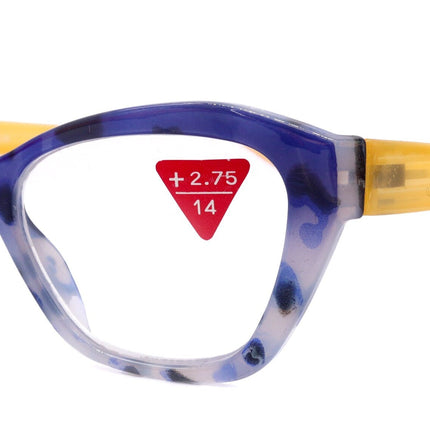 Jane, (Premium) Reading Glasses, High End Readers +1.25..+3 Magnifying Glasses (Blue, Yellow) Cat Eye, NY Fifth Avenue