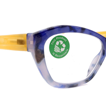 Jane, (Premium) Reading Glasses, High End Readers +1.25..+3 Magnifying Glasses (Blue, Yellow) Cat Eye, NY Fifth Avenue