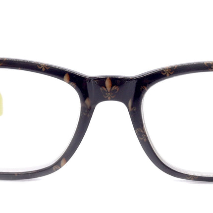 Lilly, (Premium) Reading Glasses (Fleur De Lis) +1 .. +3 Magnifying, Fashion Square Optical Frame. (Green, Gold, Black) NY Fifth Avenue.