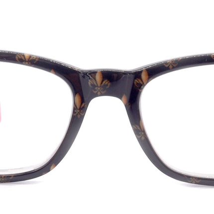 Lilly, (Premium) Reading Glasses (Fleur De Lis) +1 .. +3 Magnifying, Fashion Square Optical Frame. (Red, Gold, Black) NY Fifth Avenue.